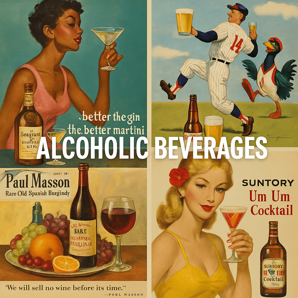 Magazine print advertising featuring alcoholic beverages