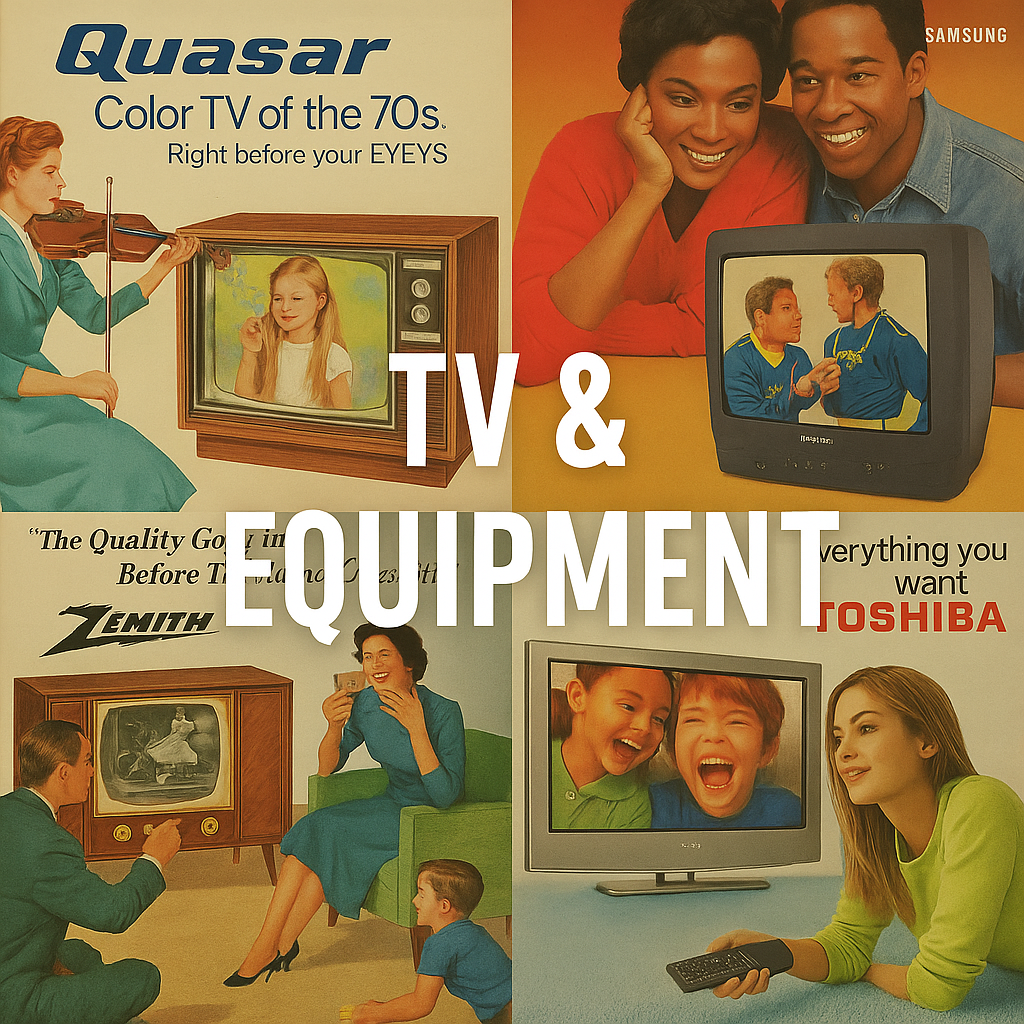 Magazine print advertising featuring TV and equipment brands.
