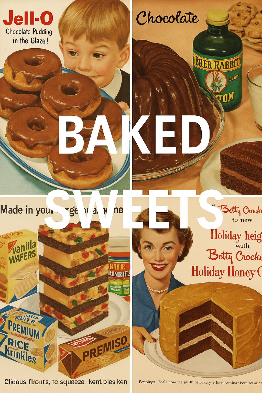 Magazine print advertising featuring baked sweets and desserts