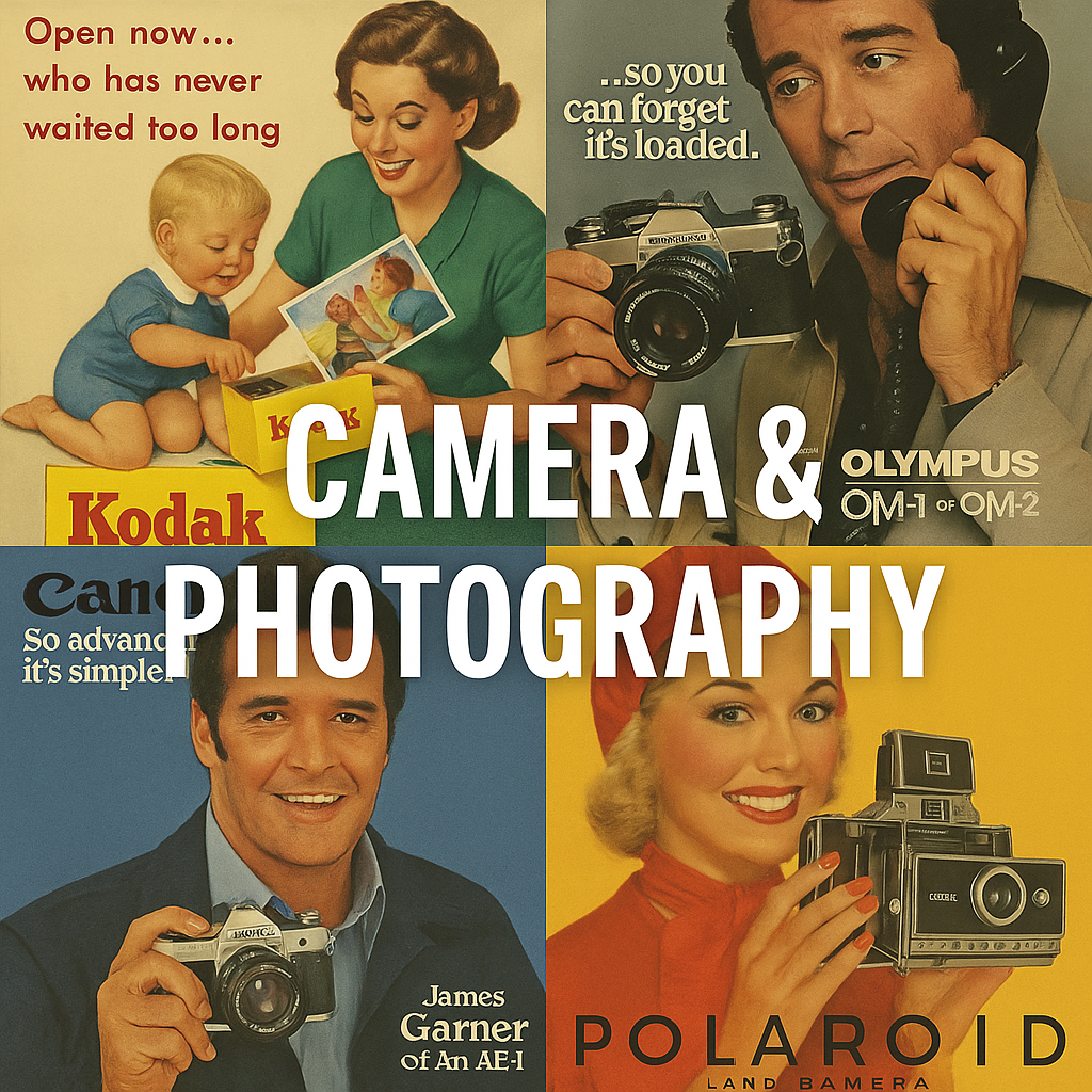 Magazine print advertising featuring camera and photography brands.