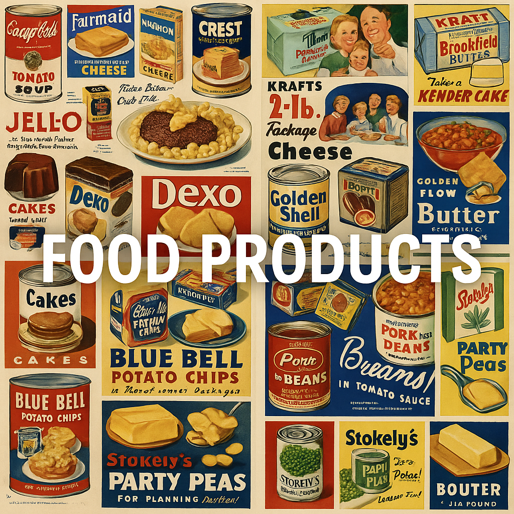 Magazine print advertising featuring food products over time