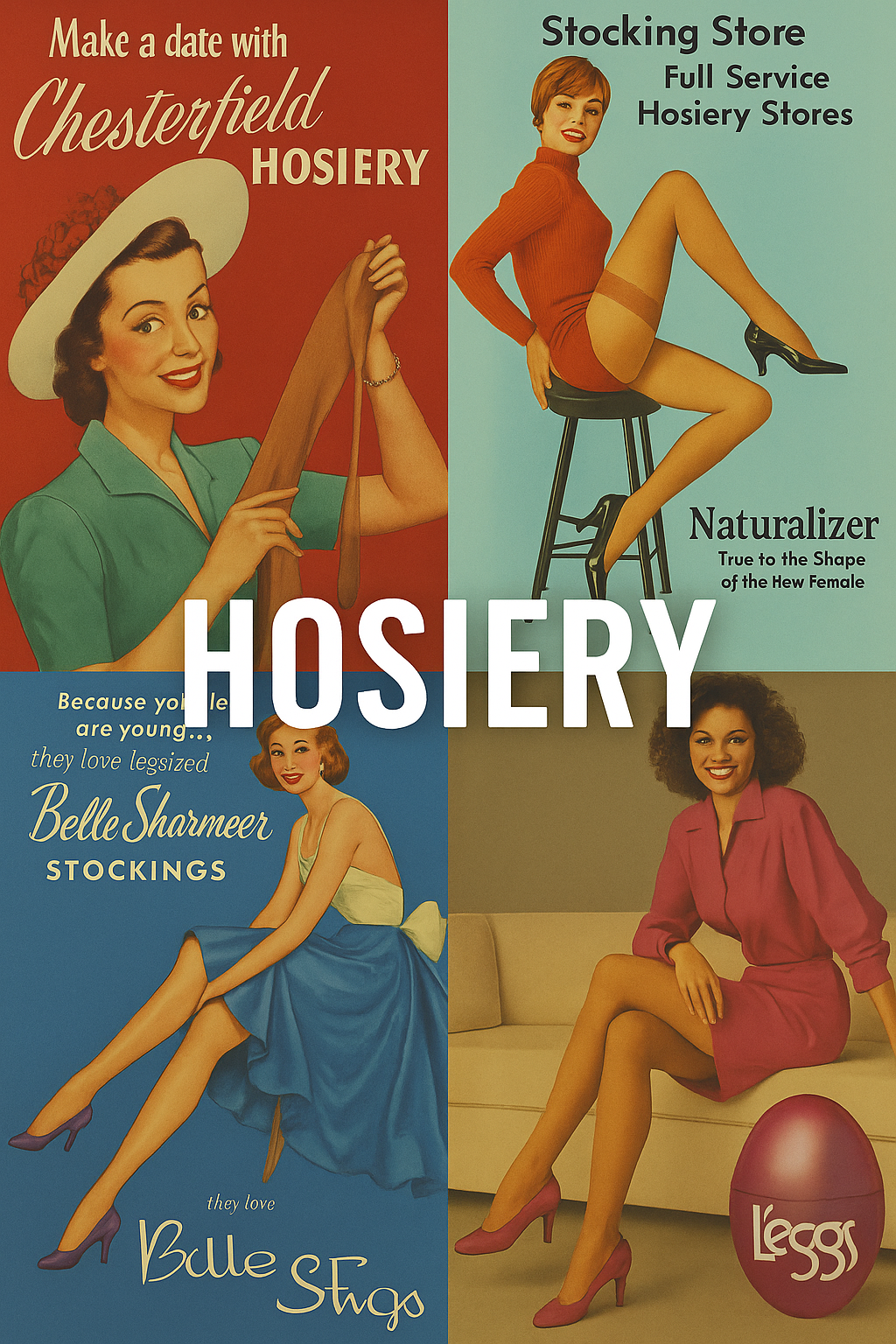 Magazine print advertising featuring hosiery and stockings.