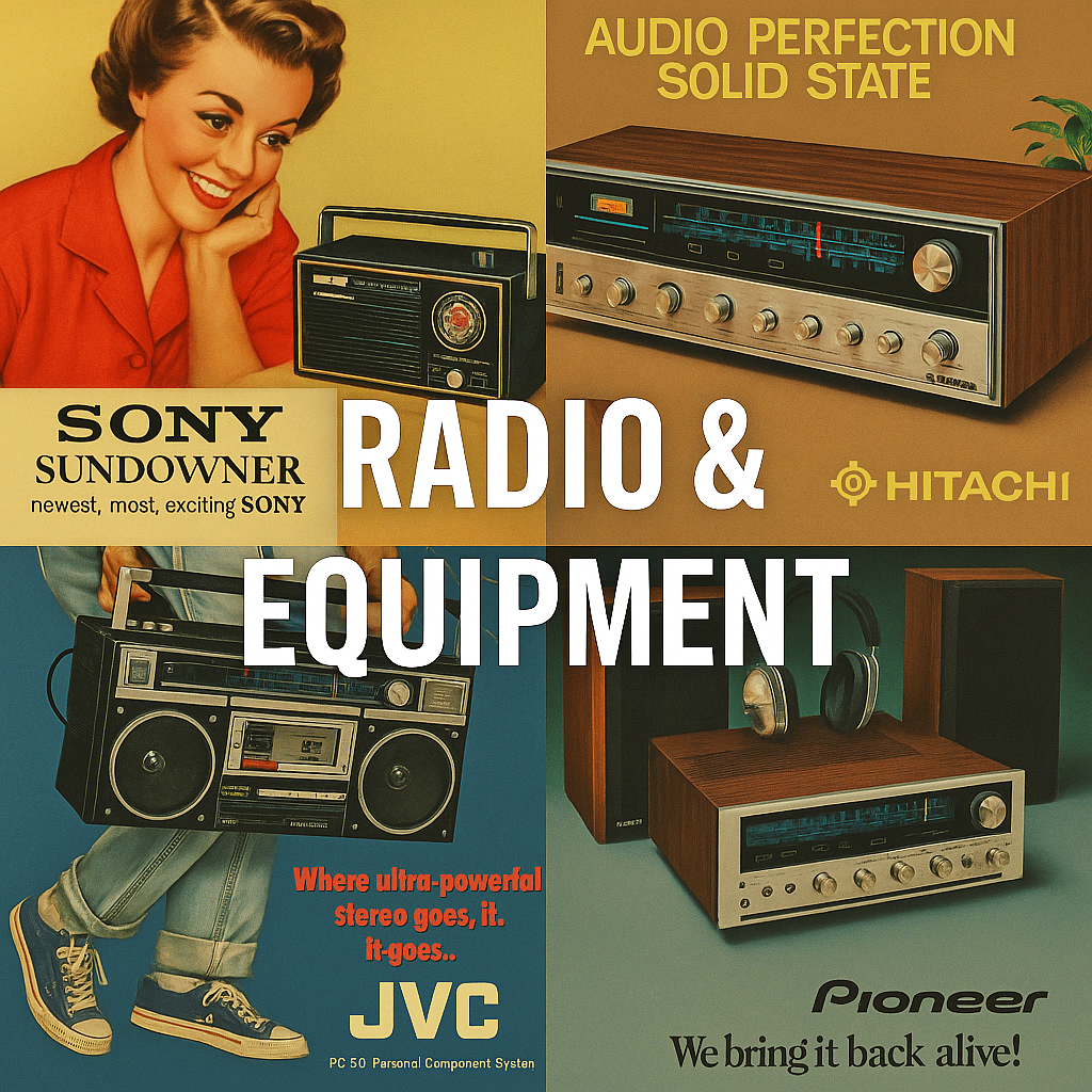 Magazine print advertising for radio brands and equipment through the decades.