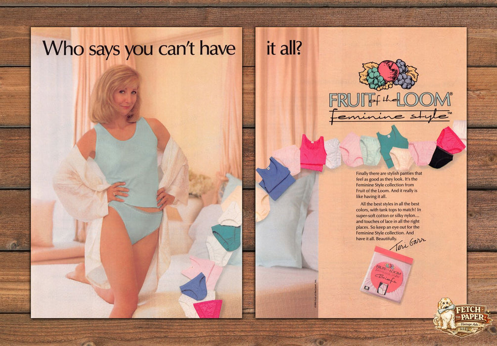 Fruit of the Loom Feminine Style Panties Teri Garr Print Ad 1991 1990s (2 pgs)
