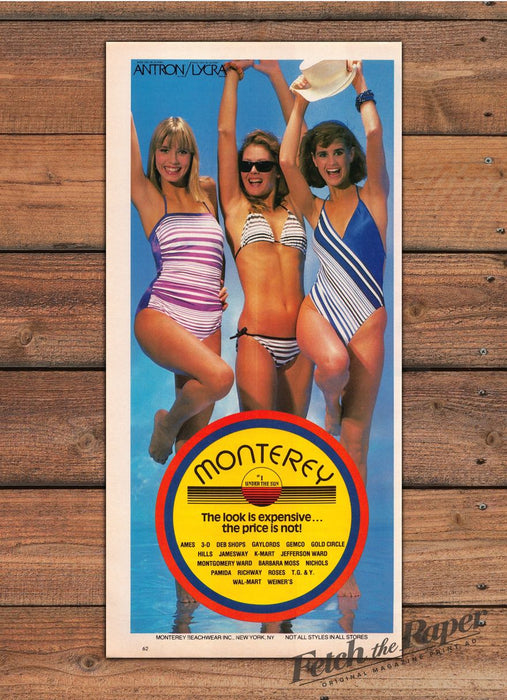 Monterey Beachwear Swimsuits Three Girls Antron Lycra Print Ad 1985 1980s