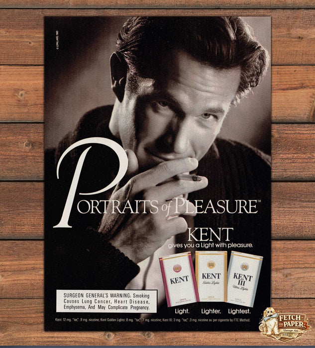 Kent Portraits of Pleasure Man Smoking Cigarette Print Ad 1990 1990s