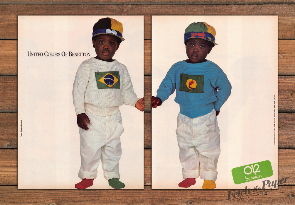 United Colors Of Benetton Toddler Boys Flag Sweaters Print Ad 1985 1980s (2pgs)