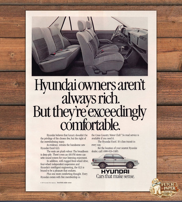 Hyundai Excel GLS Interior Seats Cars That Make Sense Print Ad 1988 1980s