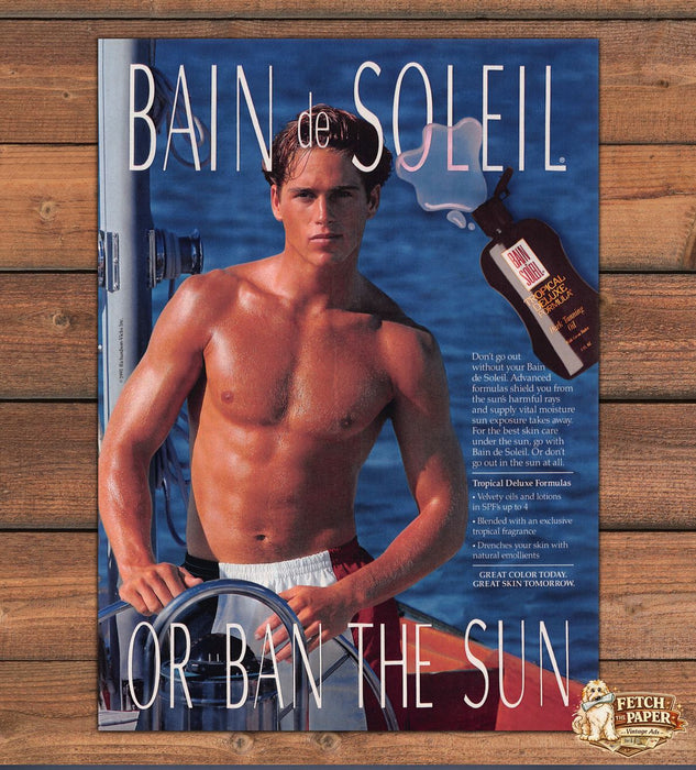 Bain de Soleil Or Ban The Sun Shirtless Sailor Tan Print Ad 1991 1990s