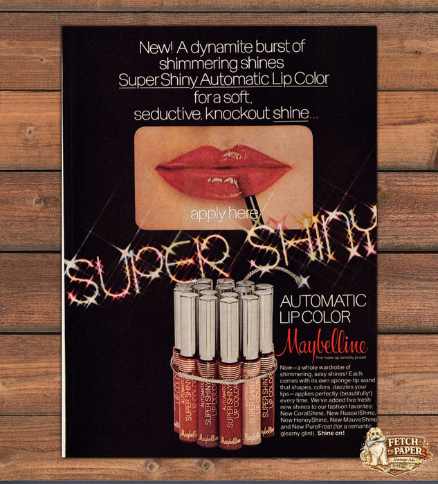 Maybelline Super Shiny Automatic Lip Color Close Up Lips Print Ad 1978 1970s