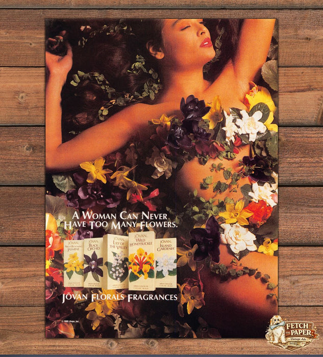Jovan Florals Fragrances Bare Skin Floral Woman Print Ad 1988 1980s