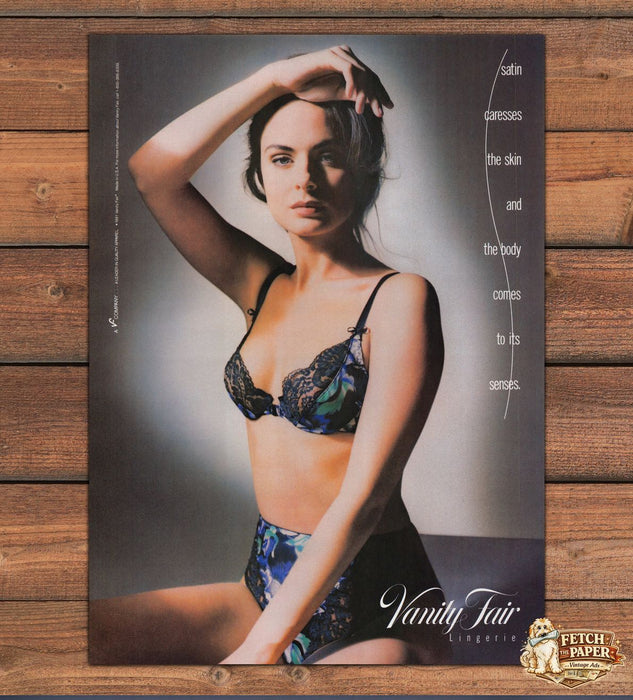 Vanity Fair Lingerie Satin Caresses The Skin Floral Bra Print Ad 1991 1990s