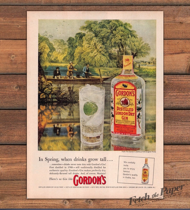 Gordon's Gin In Spring When Drinks Grow Tall Old English Print Ad 1959 1950s