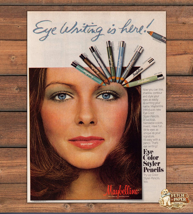 Maybelline Eye Writing Color Styler Pencils Close Up Face Print Ad 1978 1970s