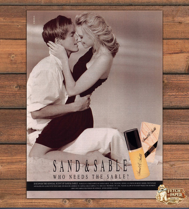 Sand & Sable Cologne Who Needs Sable Couple Embrace Beach Print Ad 1991 1990s