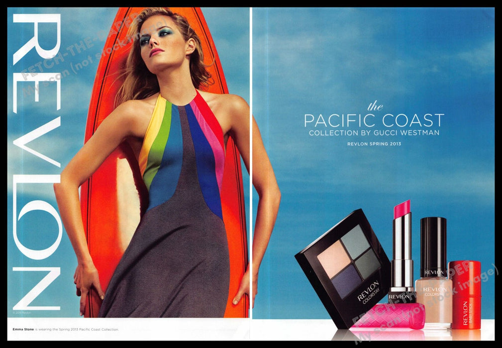 Revlon 2010s Magazine Print Ad (2 page) 2013 Emma Stone Rainbow Gucci Westman