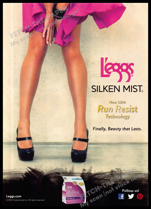 L'eggs 2010s Magazine Print Advertisement 2013 Legs Silken Mist Skirt Run Resist