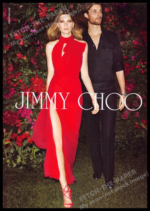 Jimmy Choo 2010s Magazine Print Advertisement 2013 Long Legs Red Dress