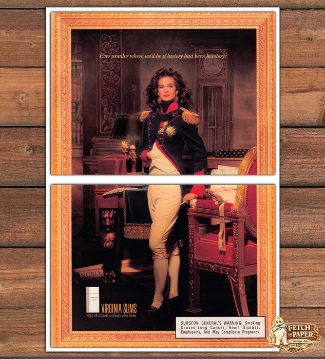 Virginia Slims Herstory Napoleon Uniform Print Ad 1991 1990s (2 pgs)