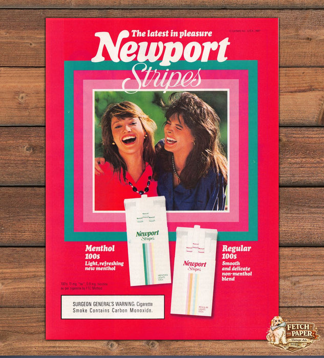 Newport Stripes Menthol Latest Pleasure Laughing Friends Print Ad 1989 1980s