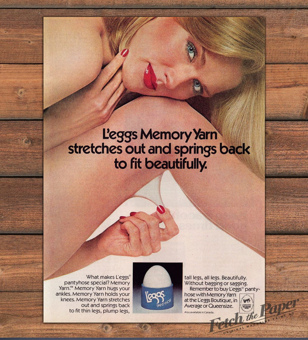 L'eggs Pantyhose Memory Yarn Bare Legs Close-Up Sensual Print Ad 1977 1970s