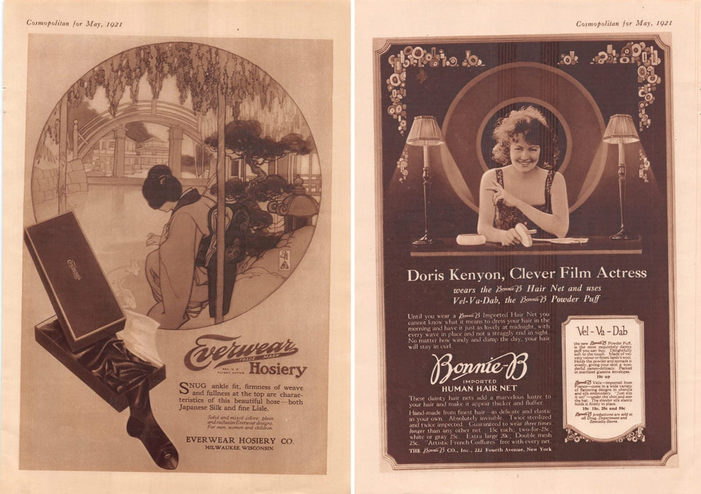 1920 Everwear Men's Hosiery & Bonnie-B Print Advertisements Front / Back Ad 1921