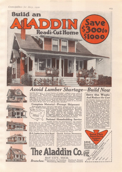 1920s Aladdin Readi-cut Home Lumber Shortage Household Print Advertisement 1920