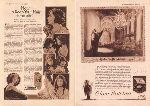 1920s Elgin Watches & Watkins Mulsified Oil Print Advertisement Front /Back 1921