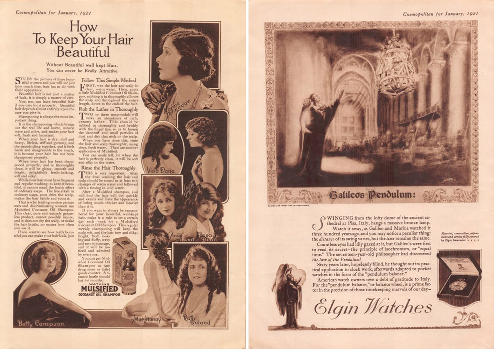 1920s Elgin Watches & Watkins Mulsified Oil Print Advertisement Front /Back 1921