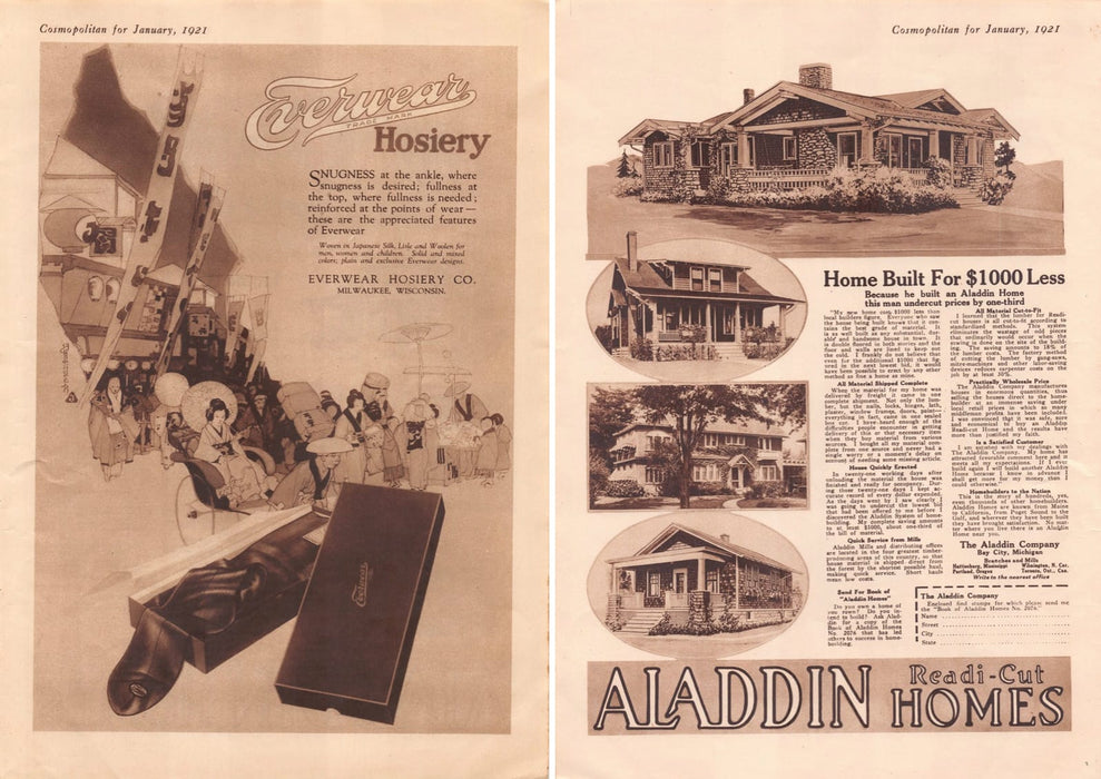 1920s Everwear Men's Hosiery & Aladdin Print Advertisement Front / Back 1921