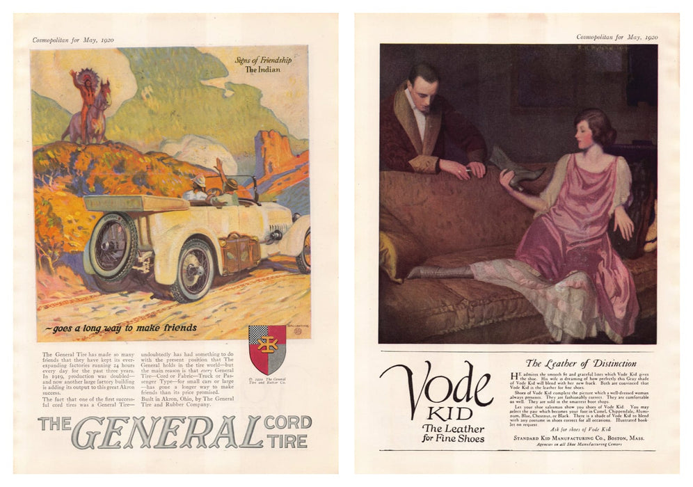 1920s General Cord Tires & Vode Kid Shoes Print Advertisement 2 Page Ad 1920