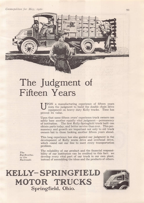 1920s Kelly-Springfield Motor Trucks Heavy Duty Print Advertisement Ad 1920