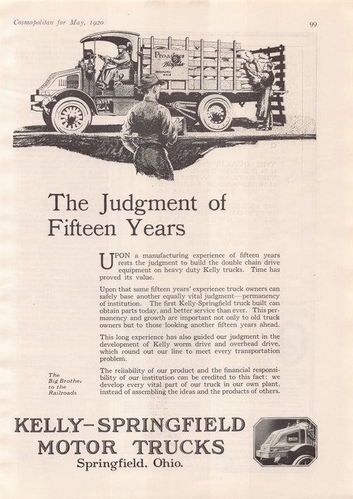 1920s Kelly-Springfield Motor Trucks Heavy Duty Print Advertisement Ad 1920
