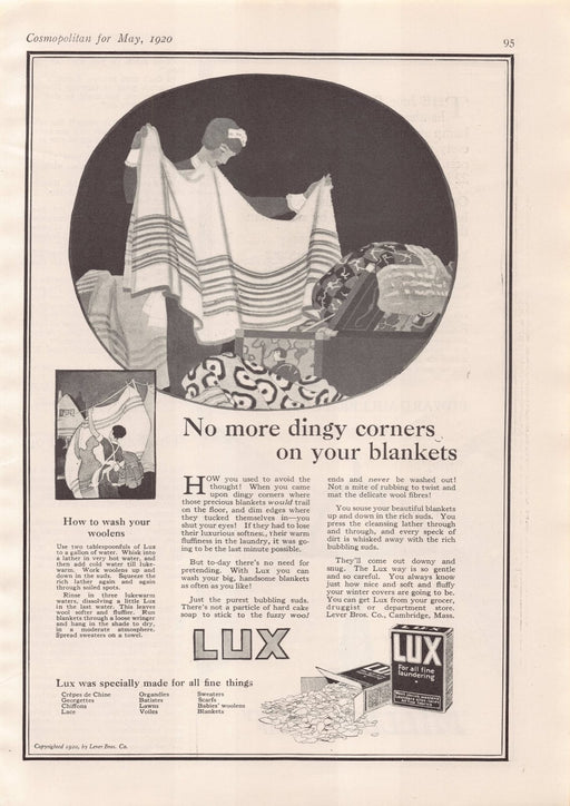 1920s Lux Laundry Soap Gorgeous Illustration Household Print Advertisement 1920