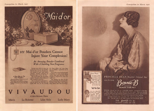 1920s Mai d'or Powder & Bonnie-B Print Advertisements Front / Back Ad 1921