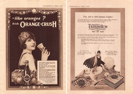 1920s Orange-Crush Soda & Pussywillow Print Advertisements Front / Back Ad 1920