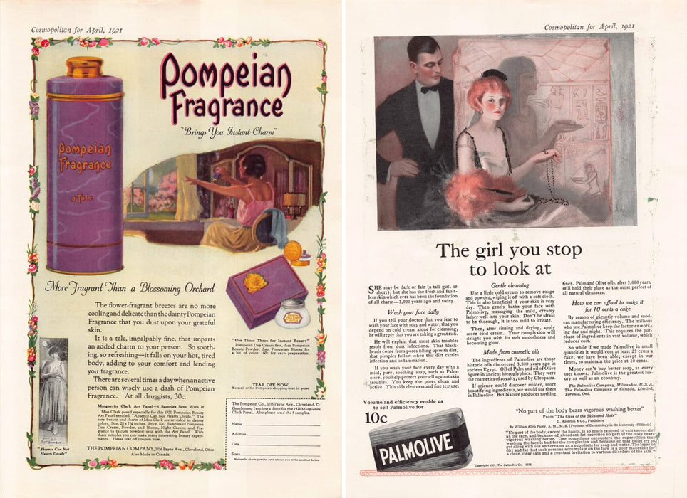 1920s Pompeian Palmolive Antique Print Advertisements Ad 1921 (Read description)