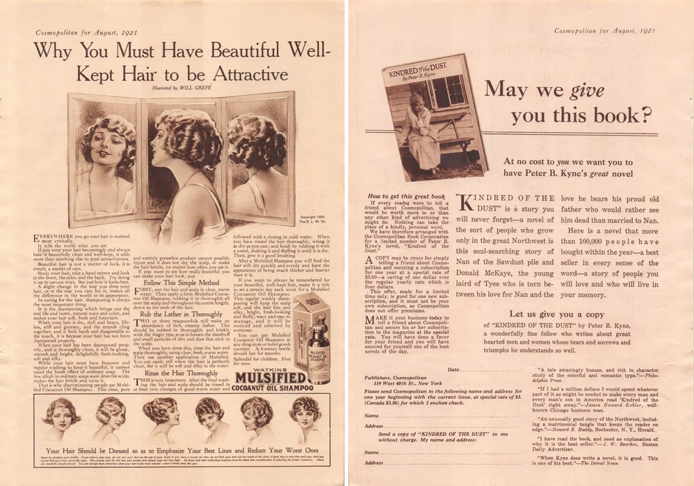 1920s Watkins Mulsified Coconut Shampoo & Kyne Book Print Advertisements Ad 1921