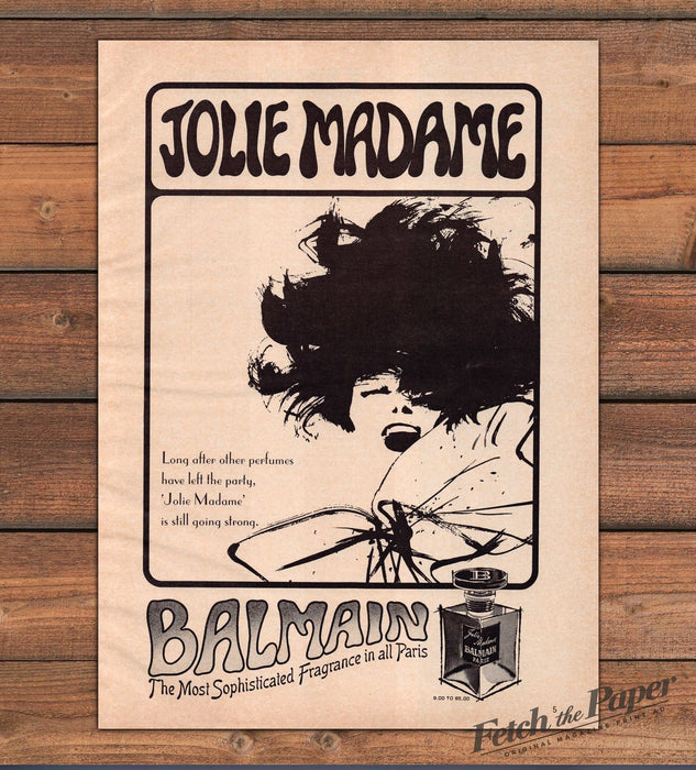 Balmain Jolie Madame Perfume Illustration Fragrance Paris Print Ad 1965 1960s