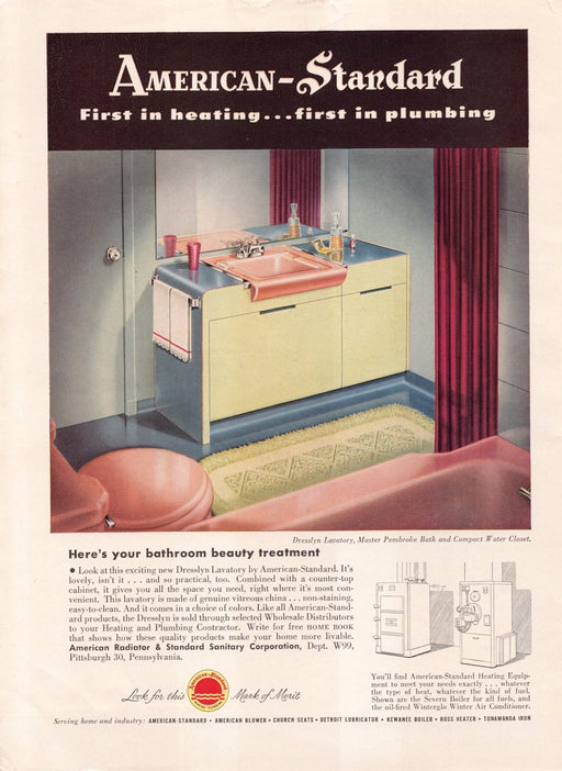 1940s American-Standard Bathroom Household Print Advertisement Ad 1949