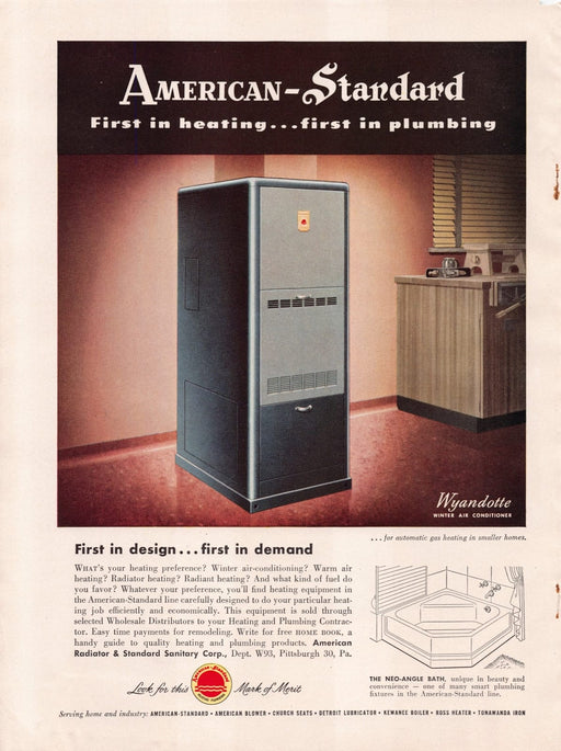 1940s American-Standard Wyandotte Air Conditioner Print Advertisement 1949