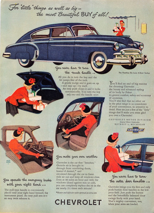 1940s Chevrolet Fleetline De Luxe 4-Door Sedan Blue Print Advertisement Ad 1949