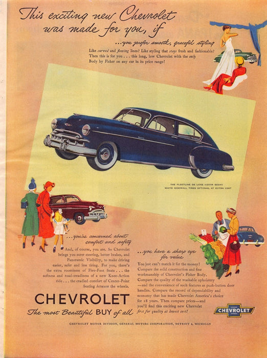 1940s Chevrolet Fleetline De Luxe 4-door Sedan Car Print Advertisement Ad 1949