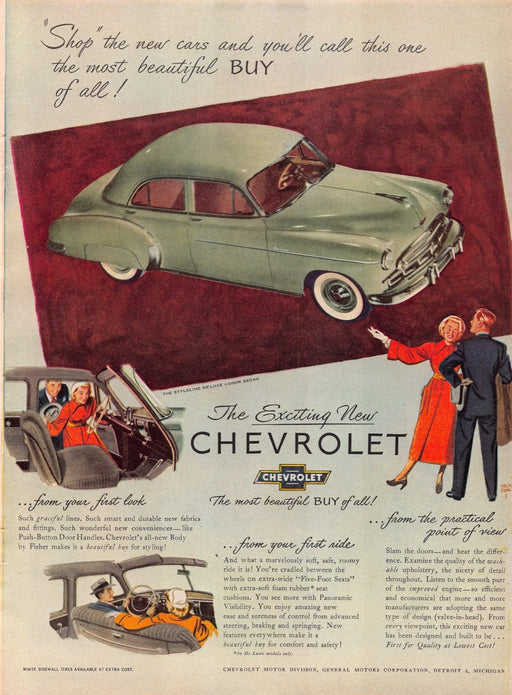 1940s Chevrolet Styleline De Luxe Car Print Advertisement Ad 1949