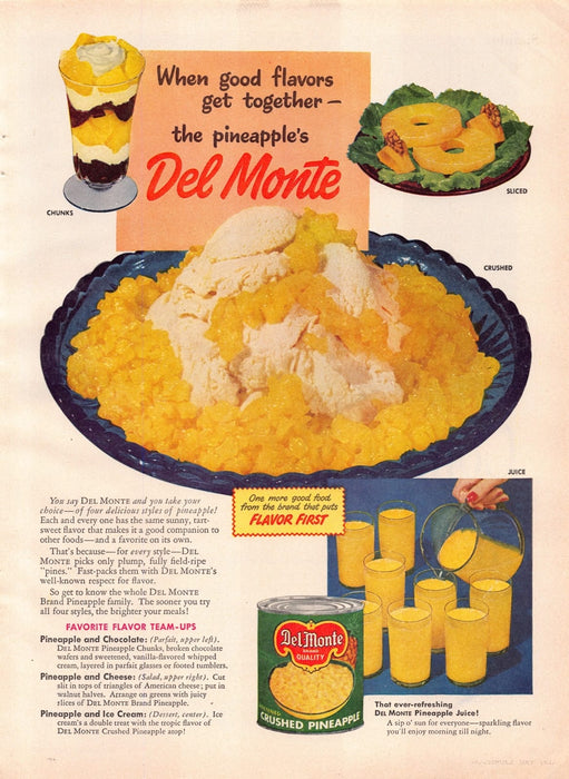 1940s Del Monte Crushed Pineapple Food Print Advertisement Ad 1949