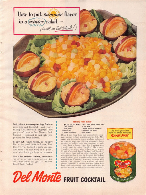 1940s Del Monte Fruit Cocktail Festive Fruit Salad Print Advertisement 1949