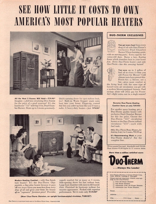 1940s Duo-Therm Whole Home Heater Appliance Print Advertisement Ad 1949