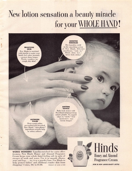 1940s Hinds Honey & Almond Print Advertisement Ad 1949 (Read description)