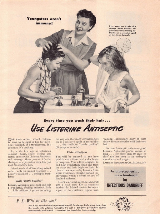 1940s Listerine Antiseptic for Dandruff Quackery Print Advertisement Ad 1949