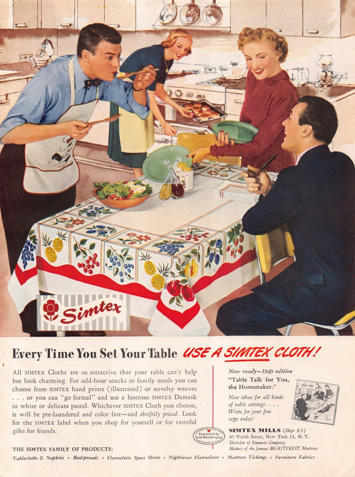 1940s Simtex Cloths Linen "Fruit" Design Print Advertisement Ad 1949